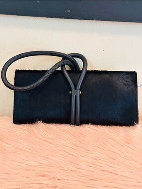 Black & Ivory Pony Clutch with Loop Handle